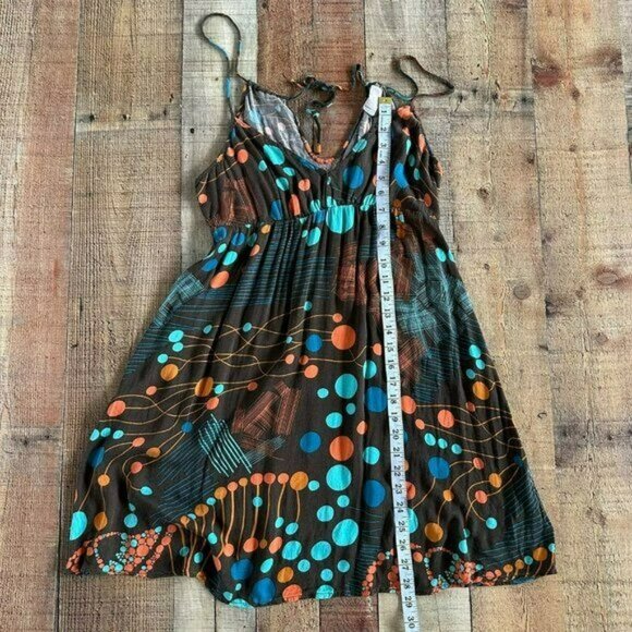 Quiksilver Women's Sleeveless Cami Mini Dress in Brown Blue Orange Polka Dots - Picture 5 of 8